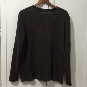 Lands’ End Cable Knit Cotton Crew Neck Sweater L